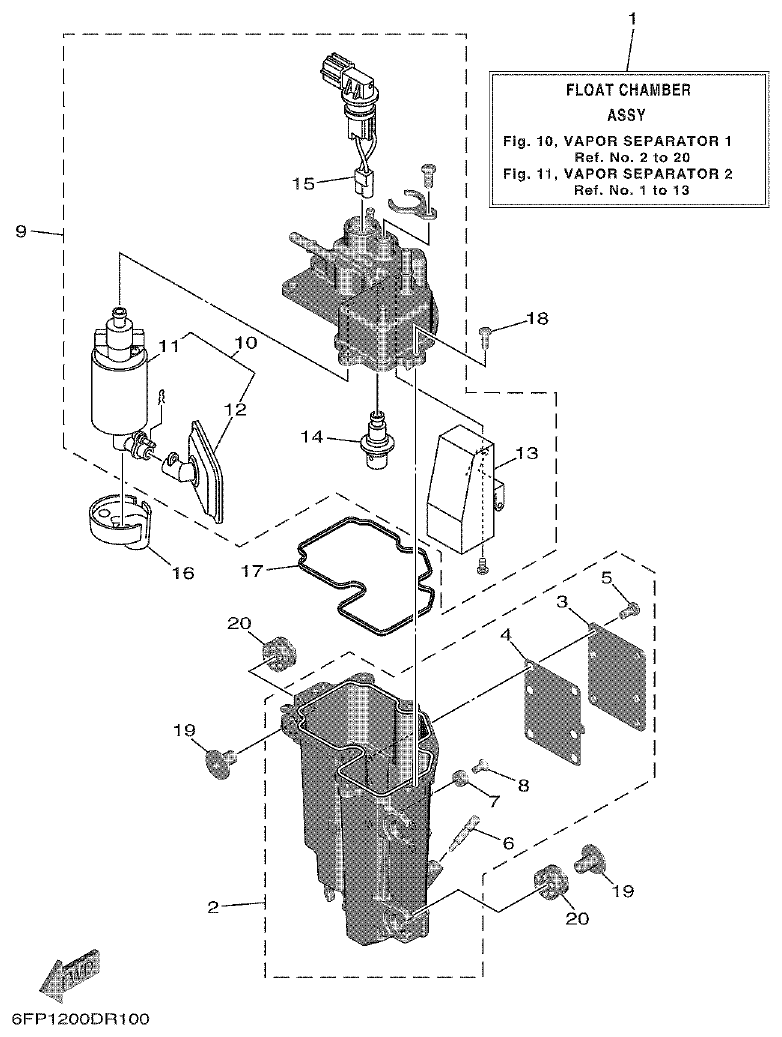 Yamaha F75F, F100G VAPOR SEPARATOR 1 parts diagram